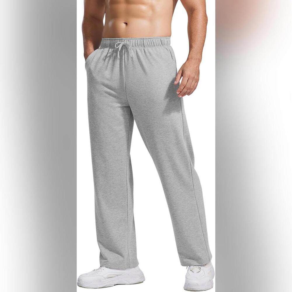 NWT PINSPARK Men's Open Bottom Cotton Lounge Jogger Sweatpants with Pocket, XL